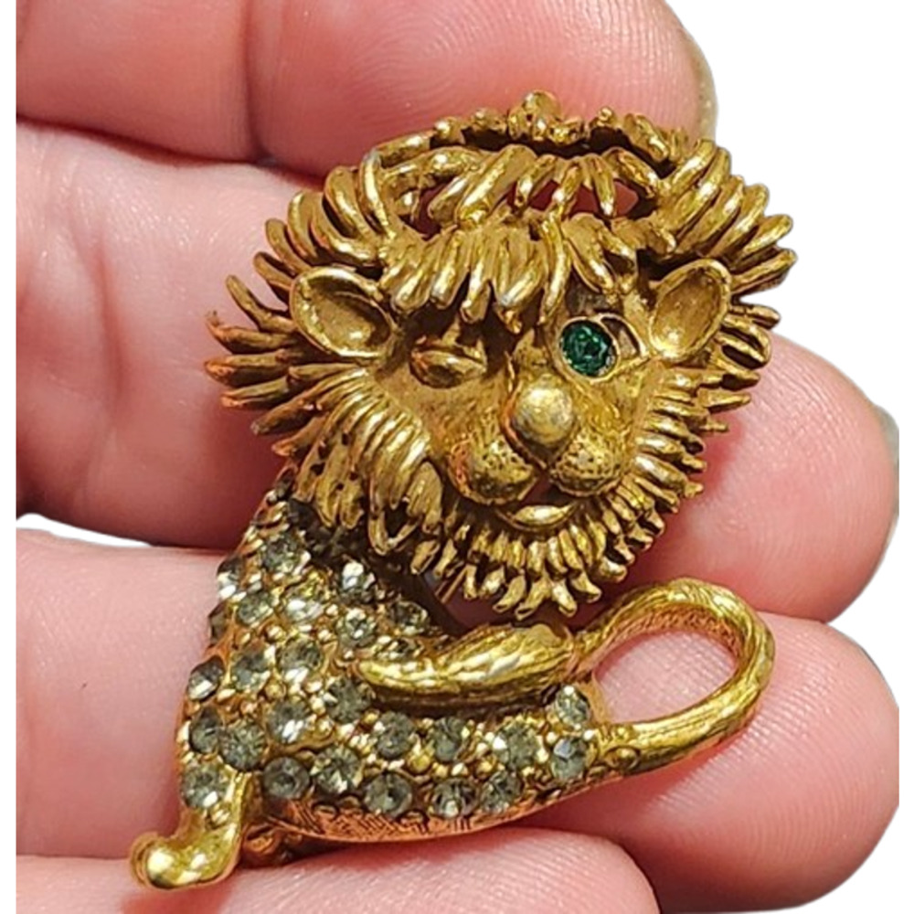 Rare Vtg 1960s Unsigned Boucher Rhinestone Winking Lion Pin Brooch - Picture 3 of 4